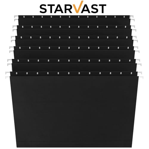 STARVAST A4-Hängemappen, 36 Stück, Aktenschrank, Hängemappen mit Registern und Karteneinsätzen, für Schule, Zuhause, Arbeit, Büro, Organisation (Schwarz, A4)