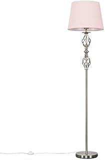MiniSun Traditional Style Brushed Chrome Double Twist Floor Lamp with a Pink Tapered Shade - Complete with a 6w LED Bulb [3000K Warm White]