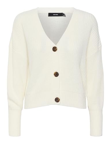 VERO MODA Damen VMLEA LS V-Neck Cuff Cardigan NOOS 10273853, Cloud Dancer,...