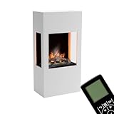 GLOW FIRE Wasserdampf Kamin BÖLL (Standkamin) - Elektrokamin mit realistischen LED 3D-Flammen, Knistereffekt & Fernbedienung, 74x145x44 cm - Opti-Myst 600 Elektro Kamin mit Holz-Deko, Weiß