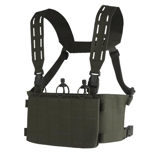 Shanyingquan Modular Tactical Chest Pack - Detachable Triple Pouch System with Expandable MOLLE Panels & H-Harness for Outdoor Activities