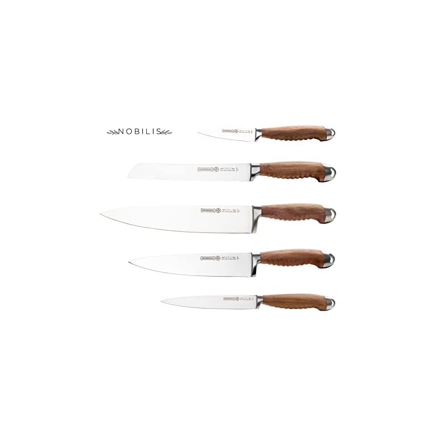 Mundial Nobilis Series 6-Piece Knife Block Set, Including 5 Knives with Wood Handle and Stainless Steel Blades and 1 Wood Block with Tablet Support