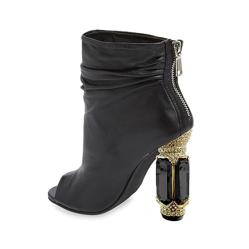 FSJ Women Stylish Peep Toe Slouch Ankle Boots Chunky Stacked Heels Party Prom Nightclub Evening Wedding Crystal Heel Dress Shoes Size 4-15 US2