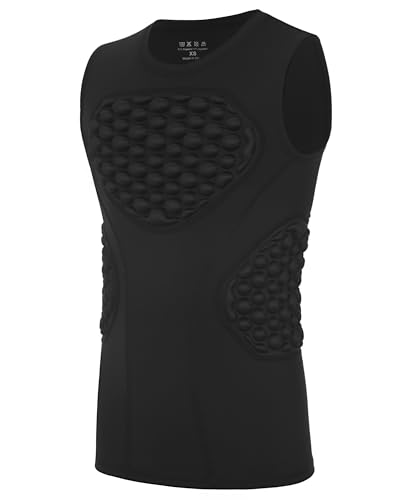 Poekuao Youth Football Baseball Padded Compression Shirt Boys Chest Protector Kids Heart Sternum Rib Guard for Softball Lacrosse Black M