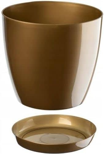 B2C Plant Pot Flower 20 Colours 9 sizes Gloss Plastic Plant Pots Planter Saucer Tray Deco (16 cm/ 6.3 inch, Gold)