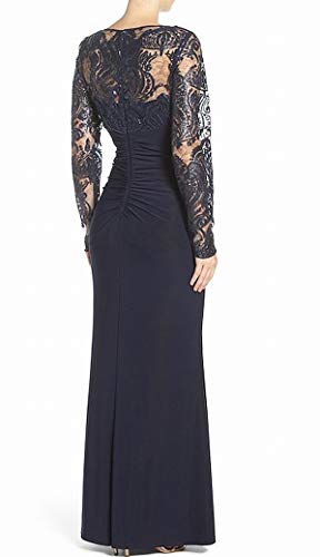 Eliza J Women's Long Sleeve Gown with Front Gathering, Navy, 8