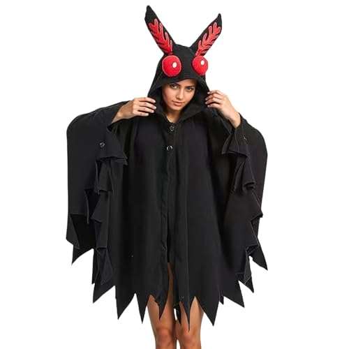 Generisch Costume d'Halloween Mothman pour adulte Cosplay Cape Animal Poncho de Noël Unisexe Horreur Cosplay Costume de Mothman Cape à capuche Manteau à capuche Fancy Dress Robe, O Noir., taille