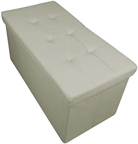 HomeHarmony® Quilted Top Folding Storage Ottoman Seat, Stool, Toy Storage Box Faux Leather (Cream, Large)