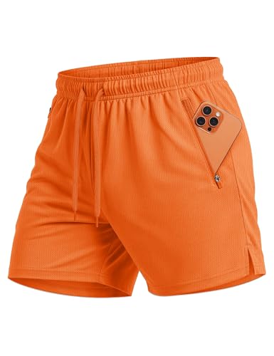 Image of MAGCOMSEN Men's Athletic Running Shorts Zipper Pockets Quick Dry 5" Workout Gym Shorts for Basketball Hiking Orange, XL