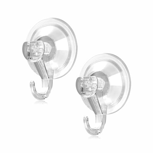 Suction Hooks Heavy Duty Vacuum Sucker Pads Cup Hook Hangers For Window Wall Bathroom Towel Shower Coat Kitchen Key Robe Strong Clear Plastic Removable Reusable Holder Holds Max 2kg (Pack of 2)