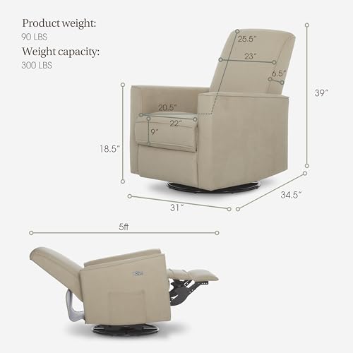 Image of evolur Harlow Upholstered Power Glider Recliner with USB Charging - Rocking & 275 Swivel with Smooth Glide - Greenguard Gold & FSC Certified - Modern Nursery and Living Room Chair in Fawn