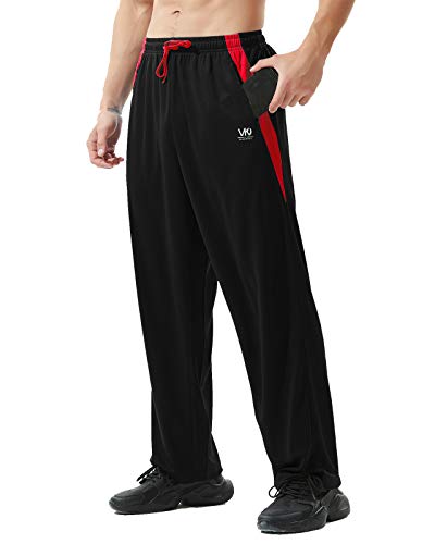 ZEROWELL Men’s Atheltic Pants with Zipper Pockets Open Bottom Lightweight Sweatpants, for Workout, Running, Gym, Training (1224-Black XL)