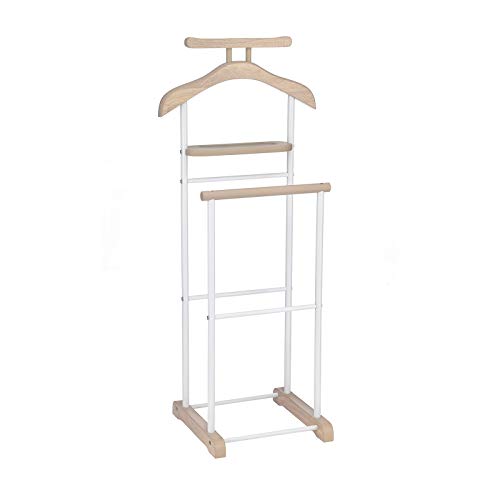 IDIMEX Valet de Chambre Medina chevalet de Nuit Double Portant pour vêtements, en MDF décor chêne Sonoma et métal laqué Blanc