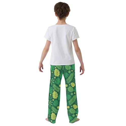ZZXXB Summer Tropical Leaves Boys Long Pants Soft Trousers Elastic Waist Kids Lounge Bottoms with Pockets S-XL3