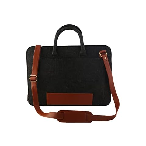 Mysa Black Felt Vegan Leather Slim Vintage Messenger Crossbody Satchel Shoulder Sleeve Bag for Office Work Travel fit upto 15" Computer Laptop Tablet for Men Women Cover