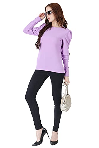 Image of POPWINGS Casual Solid Puff Button Long Sleeves Tops for Women || Summer Round Neck and Stylish Western Top for Women