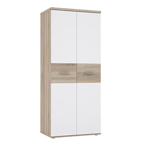 Forte WINNIE Armario 80, armario pequeño, armario infantil, estilo escandinavo, armario de 2 puertas batientes, roble Sonoma / blanco, 80 cm de ancho x 189 cm de alto x 53 cm de profundidad