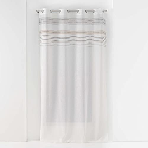 Douceur d'Intérieur, Zola Linen Look Top Ray Striped Eyelet Curtains 140 x 240 cm, Ohne, W 55.1" x L 94.5" (1 Panels)