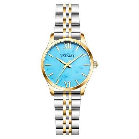 VXFAIZY Women's Simplicity Watch Water Resistant Casual Watch for Women (Silver-Gold Blue) Cover