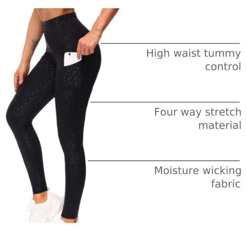 Image of THE GYM PEOPLE Thick High Waist Yoga Pants with Pockets, Tummy Control Workout Running Yoga Leggings for Women