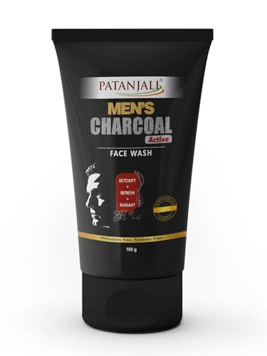 Image of Patanjali Men's Charcoal Active Face Wash 100g, Deep Cleansing Face Wash for Men, Oil Control, Acne Removal & Refreshing Glow, Activated Charcoal for Oily Skin, Dirt & Pollution Removal
