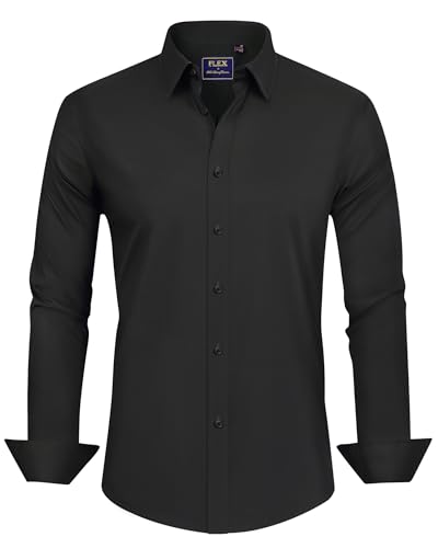 J.Ver Men'S Dress Shirts Cotton Stretch Long Sleeve Solid Formal Shirt Business Stain Shield Casual Button Down Shirts Black Large thumb #3