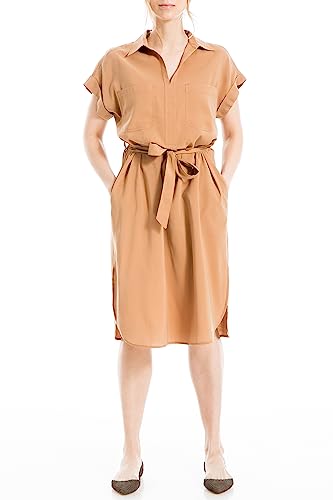 max studio casual dress Women's Short Sleeve Collared Neck with Waist Tie Detail, Caramel, X-Small at Amazon Women's Clothing store Color:110 - Bubblegum Fall wedding guest dresses The slip PS26L2