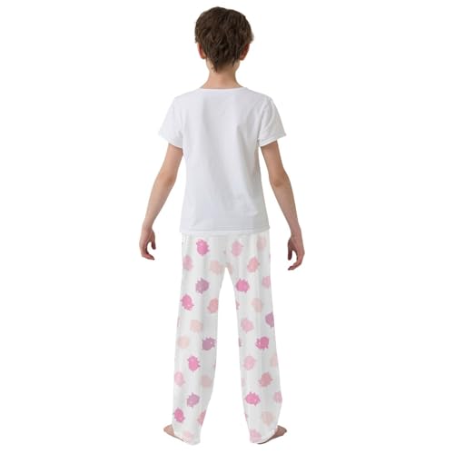 Pink Pig Print Boys Long Pants Soft Trousers Elastic Waist Kids Lounge Bottoms with Pockets S-XL3