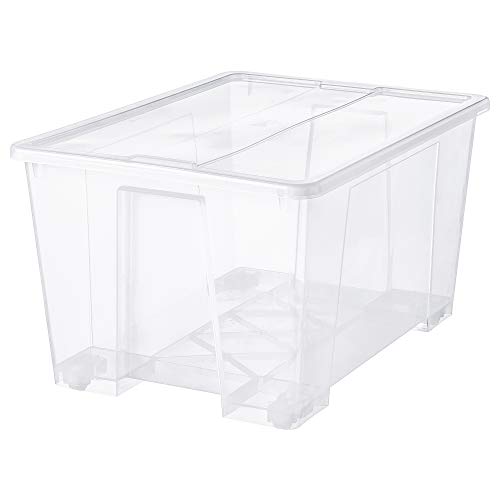 Boîte avec couvercle SAMLA empilable et transparente 130l plastique robuste