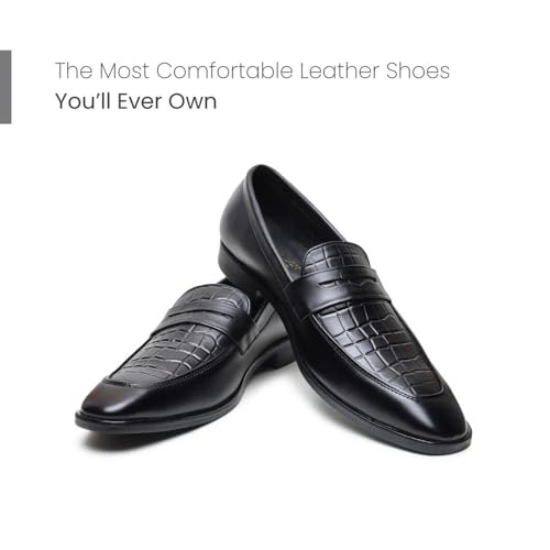 Image of HAYES LONDON Penny Loafers for Men | Genuine Leather Slip-on Shoes | Formal & Casual Comfort Footwear