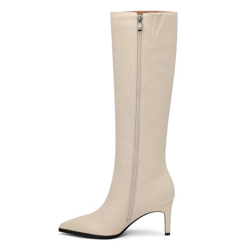 Image of ROSERWISH Women's Knee High Boots Pointed Toe Low Kitten Heel Tall Boots Comfortable Casual Fall Long Boots With Side Zipper