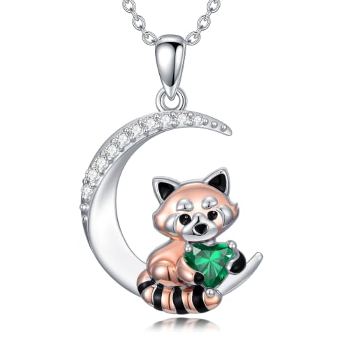 Image of PROESS Animal Birthstone Necklace 925 Sterling Silver Otter /Axolotl /Hippo /Elephant /Dachshund /Monkey /Red Panda Pendant Necklace Animal Birthstone Jewelry Gifts for Women