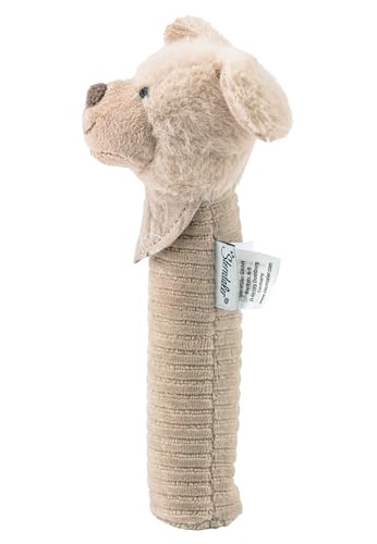 Sterntaler Baby Quietsche Hund Lucky - Baby Spielzeug aus weichem Flauschmaterial mit Cord - Greifspielzeug für Babys - Erste Versuche im Greifen und Spielen, graubeige