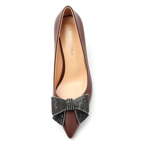 Image of Heels for Women Closed Patent Pointed Toe Bow Pumps Slip on Kitten Low Heels Wedding Party Dress Office Shoes 2.5Inch