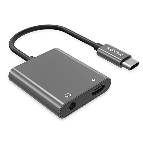 AGVEE USB-C to 3.5mm Headphone & Charger Adapter, Type-C Audio Earphone Converter, USBC Microphone AUX Jack Earbud Splitter, PD 27W Charging Dongle for Samsung S21 S20 Note 20/10, Pixel, Gray