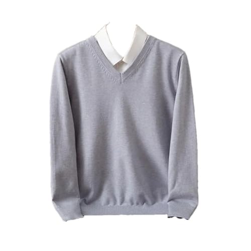 Men V-Neck Knitted Sweater Casual Long Sleeve Pullover Solid Color Loose Fit Business Crew Neck Sweater