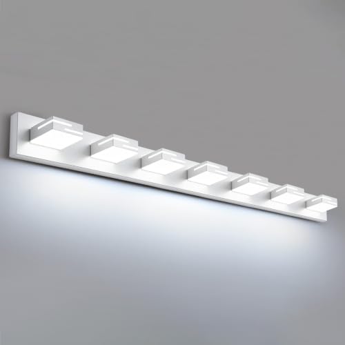 Image of LED Modern Bathroom Vanity Light Fixtures, Dimmable White Vanity Lights for Bathroom Lighting Fixtures Over Mirror, with 360 Rotatable Acrylic Heads 7-Light 48-inch (Cool White 6000K)