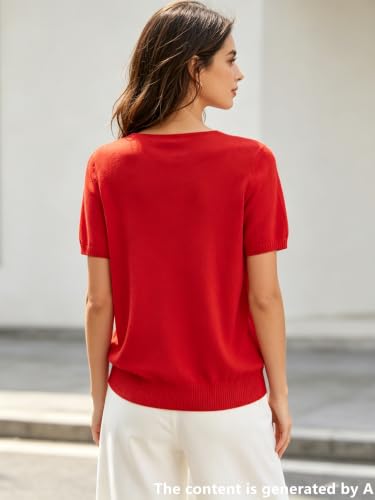 Image of DAIMIDY Women's Short Sleeve Sweater V Neck Summer Knit Tops | Business Casual Tops| Soft,Lightweight,Breathable and Comfortable| Perfect for Shopping,Date,Vacation,Daily Wear Etc.