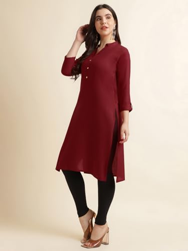 Image of Fabclub Women's Rayon Solid Plain Straight Kurti