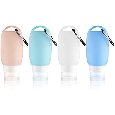 Refillable Travel Bottles, 40ml Silicone Travel Containers with Hook, Hand Bottle with Clip, Portable Plastic Containers for Outdoor School - 4 Pack Cover