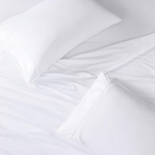 Image of LANE LINEN 100% Organic Cotton Fitted Bedsheet for Double Bed - White | GOTS Certified, Percale Weave, 78x60 inches, Fits Upto 12 inch Mattress, Soft, Breathable, Washable, 2 Pillow Covers