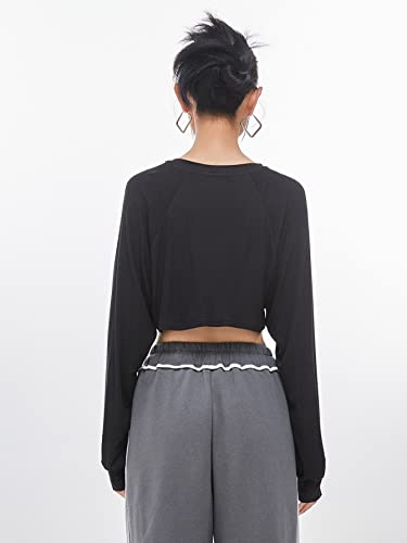 Verdusa Women's Tie Front Long Sleeve Knit Crop Cardigan Sweater Coat Solid Black S #TOP1
