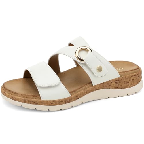 Image of UBFEN Womens Low Wedge Sandals Comfortable Walking Slide with Arch Support 2 Adjustable Strap for Casual Outings and All-Day Wear