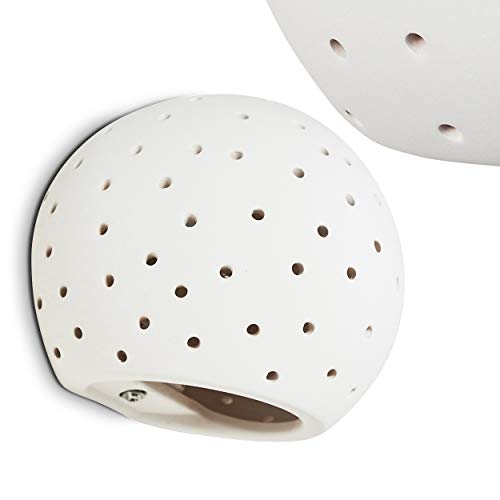 Aplique de cerámica Herkulano con efecto disco en blanco - Aplique esférico con orificios de luz - individualmente pintable con colores de pared - Salón, dormitorio, pasillo