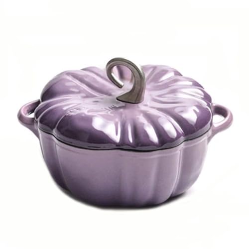 Pumpkin Shaped Enamel Stew Pot,Cast Iron Casserole Dish with Lid, Non Stick Cookware for Stews, Roasting, Bread Baking,Halloween Thanksgiving Decorative Gift (3.7L)