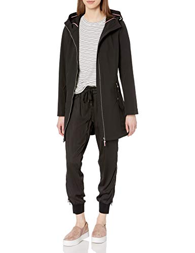 Tommy Hilfiger Women's Quintessential Hooded Soft Shell Rain Jacket, Black, Large