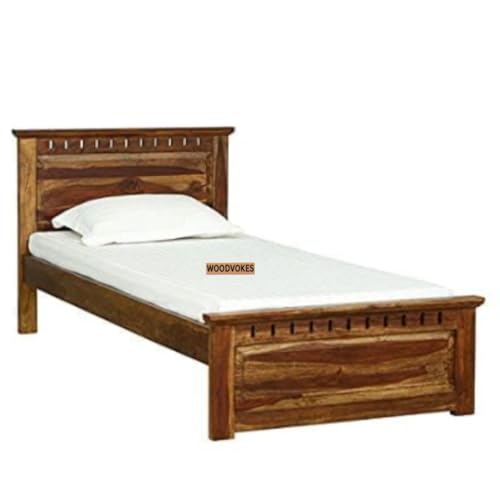 Image of Solid Sheesham Wood Single Bed with Headboard & Footboard | Sturdy Wooden Cot for Bedroom, Hostel & PG | Modern Design Single Wooden Bed Frame (Mattress Not Included) (Natural)