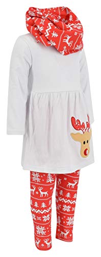 Image of Unique Baby Girls Kids Toddler 3pc Outfit Set Long Sleeve Stretch Tunic Top Leggings and Scarf