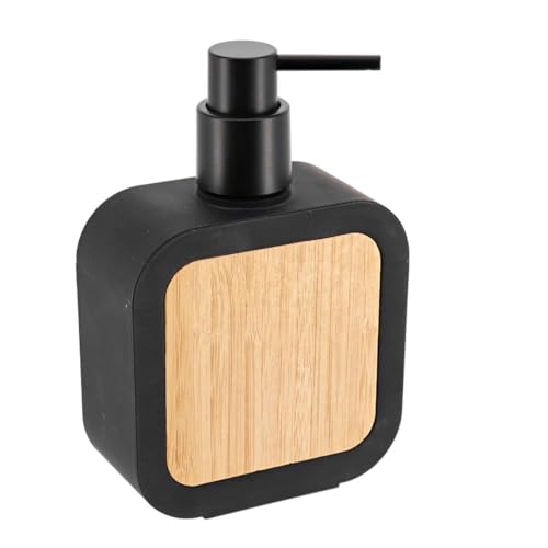 Tendance - Distributeur a savon carre rubber + abs et bambou 350 ml - noir