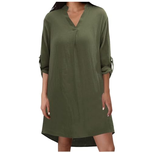 musselinkleider mädchen, Musselin Kleid Damen Sommer Musselin Bluse Longbluse V-Ausschnitt 3/4 Ärmel Hemdkleid Elegant Tunika Kleid für Frauen...